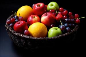 valores foto de mezcla Fruta en el cesta editorial comida fotografía generativo ai