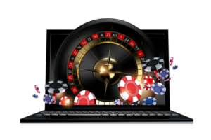 PNG Online Casino Roulette Games Concept with Laptop Computer