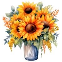 Sunflower bouquet decor  illustration. AI Generated png