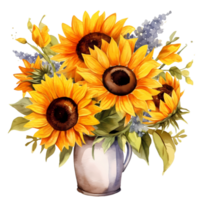 Sunflower bouquet decor  illustration. AI Generated png