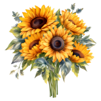 Sunflower bouquet decor  illustration. AI Generated png