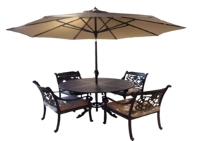 rond table avec chaise et parapluie png