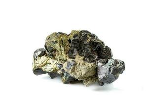 Macro mineral stone  Sphalerite Pyrite on a white background photo