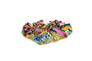 Macro mineral stone Titanium Quartz, Flame Aura Quartz on a white background photo