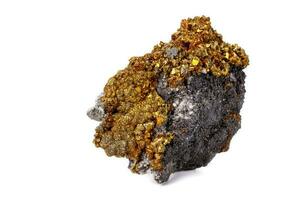 Macro mineral stone Chalcopyrite on a white background photo