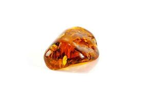 Macro Amber mineral stone with spider on white background photo