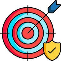 Flat style Dartboard with check security shield icon or symbol. vector