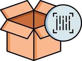 Open delivery box with barcode icon in flat style. vector