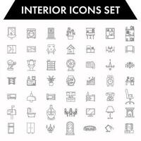 Interior or living room objects icon set in black line art. vector