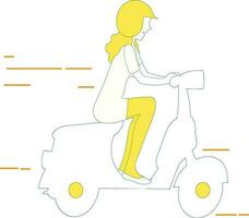 Character of girl riding on scooter. vector