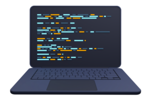 3d laptop and program code development. Web coding concept. Coding screen 3d rendering. 3d rendering of laptop. 3d render illustration png
