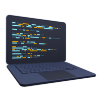 3d Laptop und Programm Code Entwicklung. Netz Codierung Konzept. Codierung Bildschirm 3d Wiedergabe. 3d Rendern von Laptop. 3d machen Illustration png