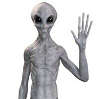 Grey alien on transparent background, 3d render png