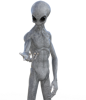 Grey alien on transparent background, 3d render png