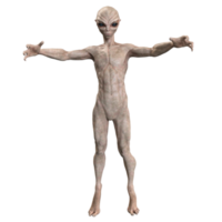 Grey alien on transparent background, 3d render png