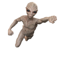 Grey alien on transparent background, 3d render png