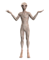 Grey alien on transparent background, 3d render png