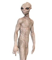 Grey alien on transparent background, 3d render png