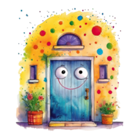 Watercolor colorful cute happy house with polka dot, isolated. Generative AI png