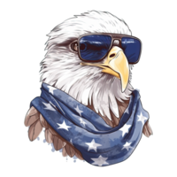 Watercolor happy cute patriotic eagle with American flag print, Fourth 4th of july Independence Day USA, isolated. Generative AI png