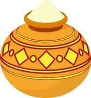 Orange and yellow mud pot full of rice. vector