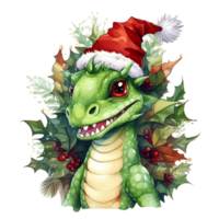 ilustração do uma verde engraçado Dragão dentro uma Natal chapéu isolado em a fundo. 2024 é a ano do a Dragão. generativo ai. png