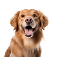 Porter of happy golden retriever breed dog isolated on the background. Generative AI. png