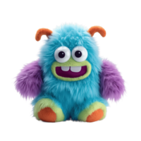 Soft plush toy funny multicoloured monster isolated on the background. Generative AI. png