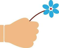 Icon of color flower in hand. vector