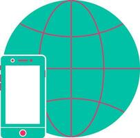 Globe with smartphone in flat style. vector