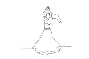 A happy woman dancing at Teej's celebration vector