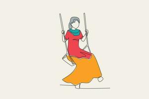 Color illustration of a woman sitting on a swing vector