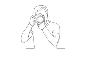 A photographer shoots photos vector