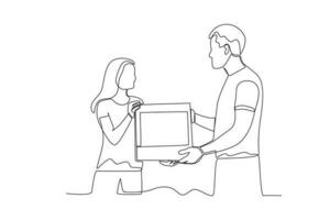 A woman and a man carrying a cardboard box vector