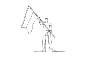 Bottom view of a man holding a flag vector