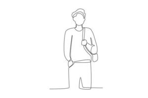 A man carries a bag and one hand in his pocket vector