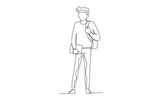 A student carries a bag and holds a book vector