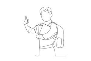 A student holds a book while making an okay pose vector