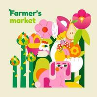 ilustración para un agricultores mercado, cosecha festival o comida justo. adecuado como un bandera, anuncio o letrero . esta diseño será seguro hacer tu proyecto estar afuera. vector