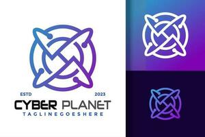 Letter H cyber planet security logo vector icon illustration