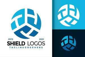 3D shield blue logo vector icon illustration