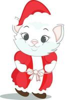 Character of cat wearing santa claus dress. vector