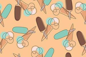 Seamless ice cream pattern. Ice cream line illustration background. Vector