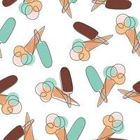 Seamless ice cream pattern. Ice cream line illustration background. Vector