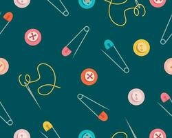 Vector seamless pattern using sewing tools. Illustration of safety pins, needles and buttons. Vector illustration in a flat style. Vector