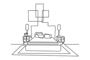 Continuous linear pattern of a double bed with bedside tables. Modern loft-style bedroom furniture in a minimalist one-line style. vector illustration