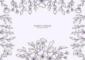 Beautiful Hand drawn Purple flowers and leaves on white background for wedding invitation or engagement or greeting card vector