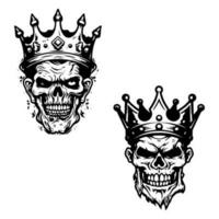 creepy zombie wearing a crown hand drawn logo design illustration vector