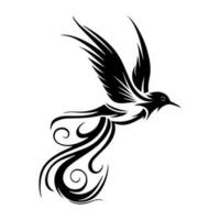 Dynamic and captivating flying bird tribal tattoo, combining tribal motifs and avian elements. Embodying power, agility, and the desire for adventure. vector