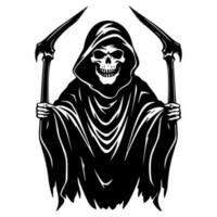 Intricately detailed hand drawn illustration of the Grim Reaper, embodying the dark allure of mortality and the unknown. vector